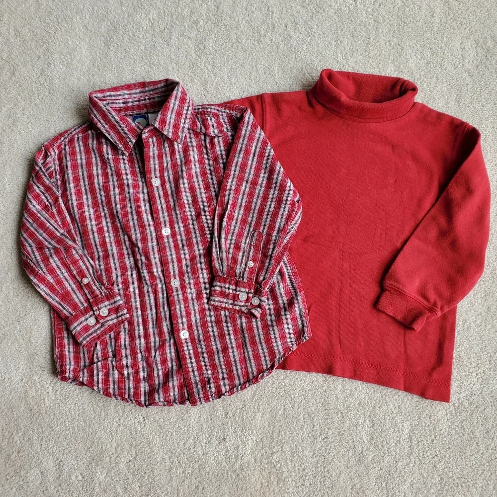 Vintage GYMBOREE Boys Plaid Button Up Shirt Turtleneck Small 3 Years 3T Toddler